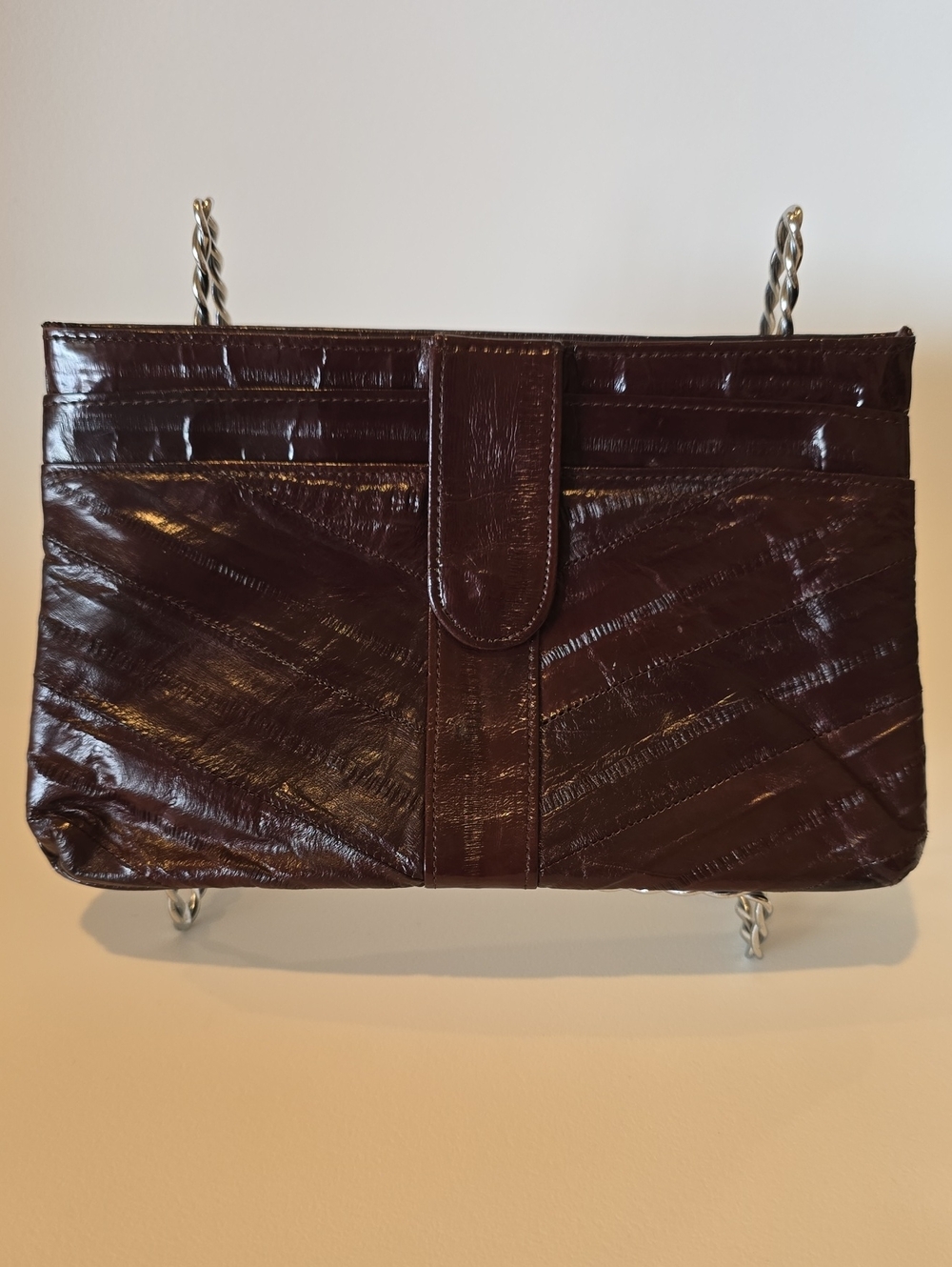Genuine Eel Skin Clutch in Dark Brown Burgundy